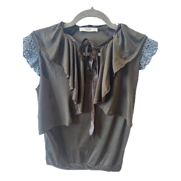 Prada Stunning Women’s Blouse, Sz Medium Green - Picture 1 of 6